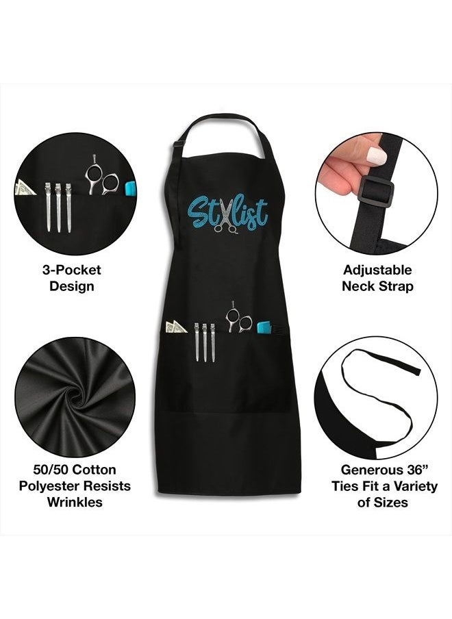Plum Hill - Rhinestone Hair Stylist Apron for Women - Cute Salon Apron for Hairstylist, Hairdresser, Barber, Cosmetologist, Beautician - Waterproof Hair Cutting Smock - Professional Hair Supplies, Teal - Image 1