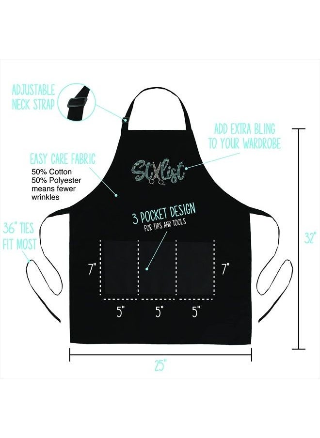 Plum Hill - Rhinestone Hair Stylist Apron for Women - Cute Salon Apron for Hairstylist, Hairdresser, Barber, Cosmetologist, Beautician - Waterproof Hair Cutting Smock - Professional Hair Supplies, Teal - Image 1