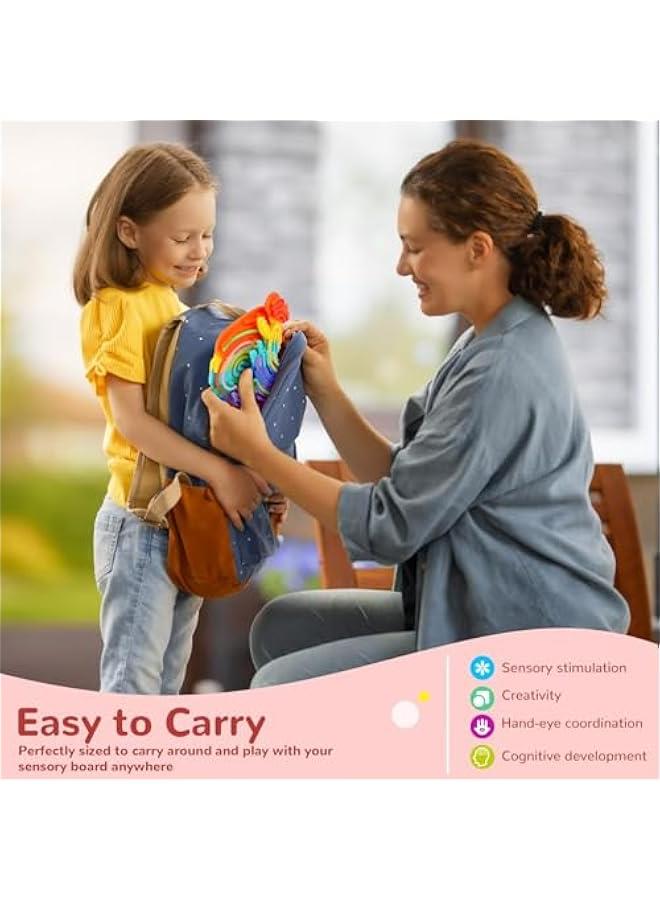 Sensory Activity Board - Double-Sided Silicone Fidget Toy for 3+ Kids & Adults | Calming, Mess-Free Stress Relief for Anxiety, ADHD & Autism | Portable with Travel Bag & 50 Strings  - Image 3