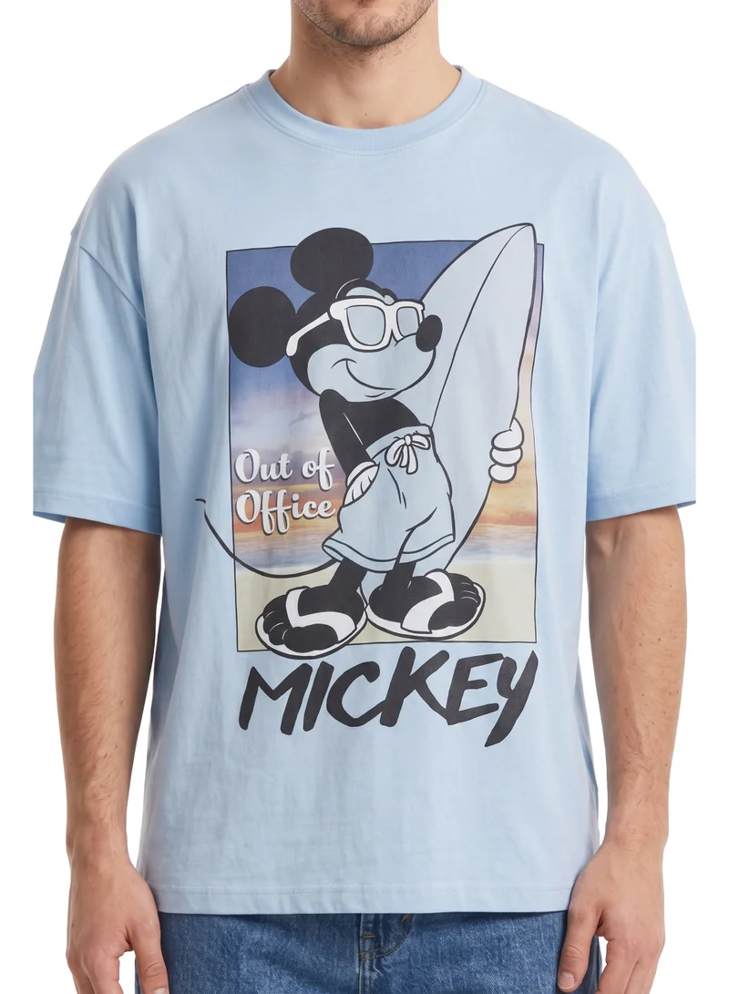 Disney  Disney Mickey Mouse “Out of Office” Men’s Drop Shoulder T-Shirt | Surf Graphic Relaxed Fit Cotton Tee for Men | Best Price UAE