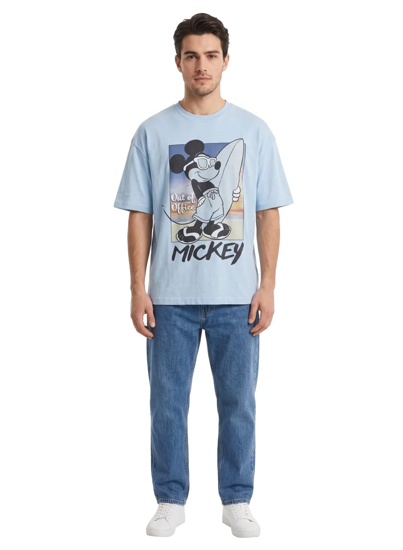 Disney  Disney Mickey Mouse “Out of Office” Men’s Drop Shoulder T-Shirt | Surf Graphic Relaxed Fit Cotton Tee for Men | Best Price UAE