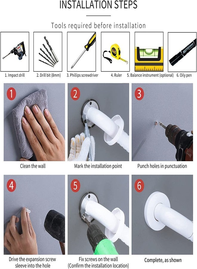 فورتون قضيب إمساك جداري من مادة ABS من FORTUNE، قضيب مناشف، قضبان حوض استحمام، مقابض دعم يدوية آمنة، مقابض دش مانعة للانزلاق لكبار السن، إكسسوارات حمام للمنزل والفندق - (8 بوصة) (عبوة من قطعتين) - Image 4