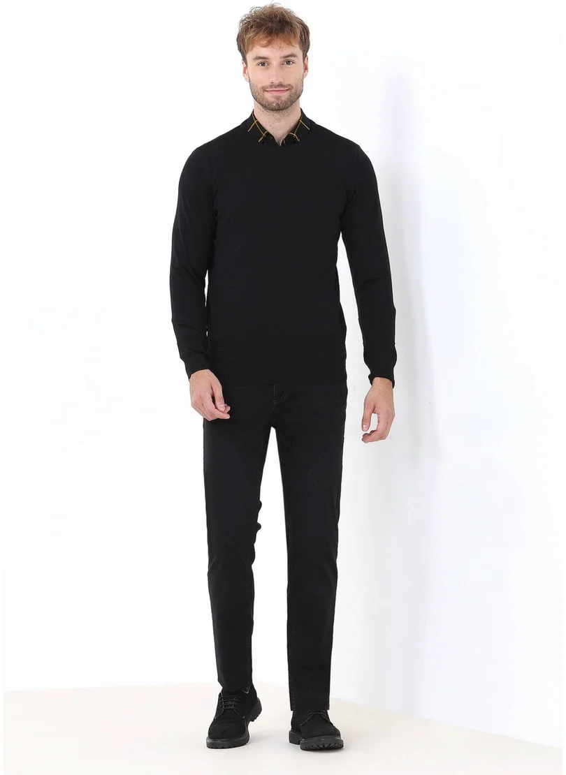 Kip Black Crew Neck Wool Blend Sweater