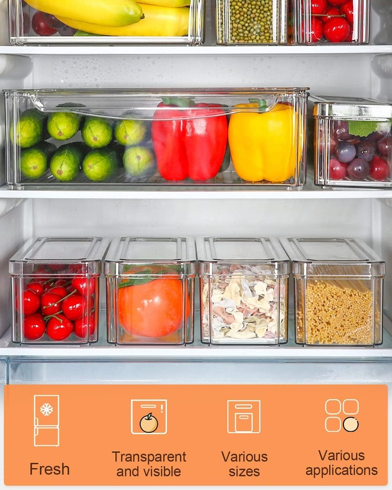 BAREPEPE 7 Pack Fridge Organizer, Stackable Refrigerator Organizer Bins with Lids, BPA-Free Fridge Organizers and Storage Containers for Fruit, Vegetable, Food, Drinks, Cereals, Clear - Image 2