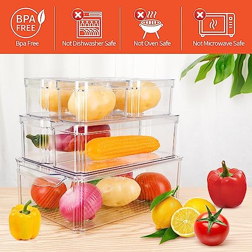 BAREPEPE 7 Pack Fridge Organizer, Stackable Refrigerator Organizer Bins with Lids, BPA-Free Fridge Organizers and Storage Containers for Fruit, Vegetable, Food, Drinks, Cereals, Clear - Image 3