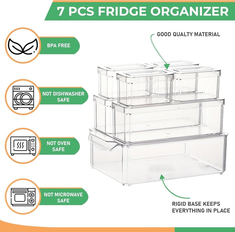 BAREPEPE 7 Pack Fridge Organizer, Stackable Refrigerator Organizer Bins with Lids, BPA-Free Fridge Organizers and Storage Containers for Fruit, Vegetable, Food, Drinks, Cereals, Clear - Image 4