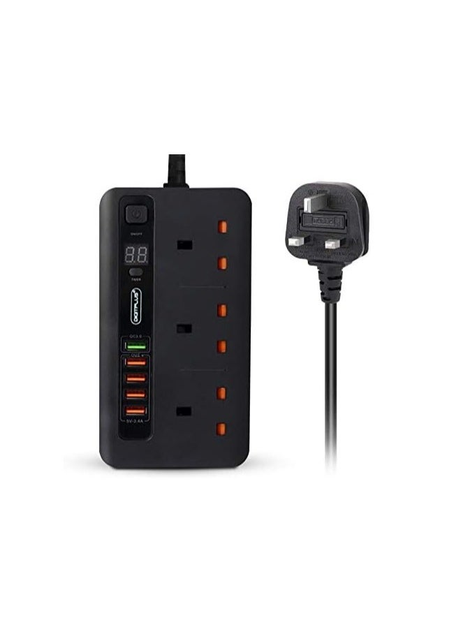 Digitplus DIGITPLUS - 3 Way Power Extension Cord with USB Anti-Static Power Socket 3 Meters Cable 24 hours Timer 4 USB Port & 1 USB with Quick Charge 3.0  - Image 1