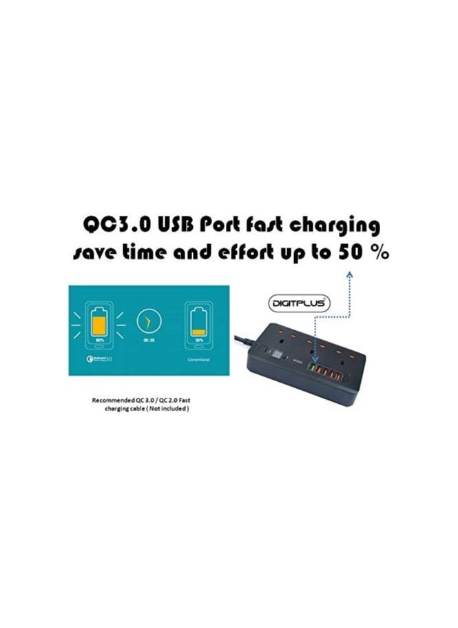 Digitplus DIGITPLUS - 3 Way Power Extension Cord with USB Anti-Static Power Socket 3 Meters Cable 24 hours Timer 4 USB Port & 1 USB with Quick Charge 3.0  - Image 3