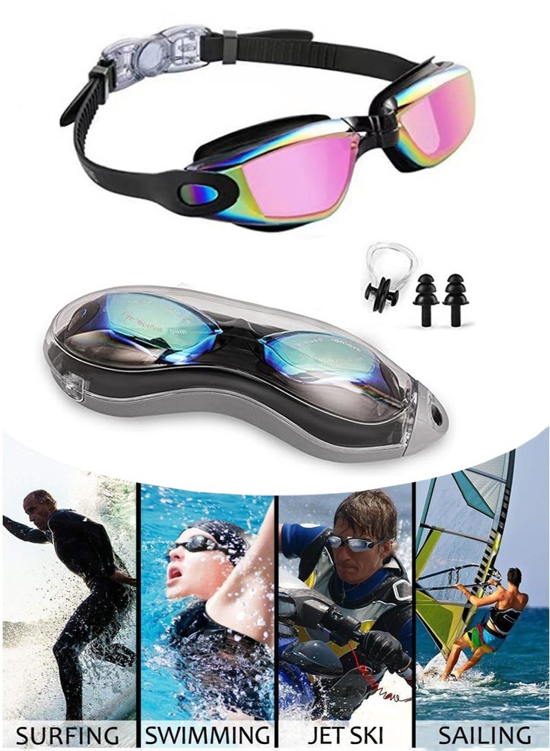 VUCATIN 2PCS Electroplated Silicone Swimming Goggles for Men, Adults & Teenagers with Nose Clip and Ear Plugs, Clear Vision 180° Panoramic View Polarized Anti Fog Coating UV Protection Leak-proof Swimming Eyewear (Pink+Silver) - Image 2