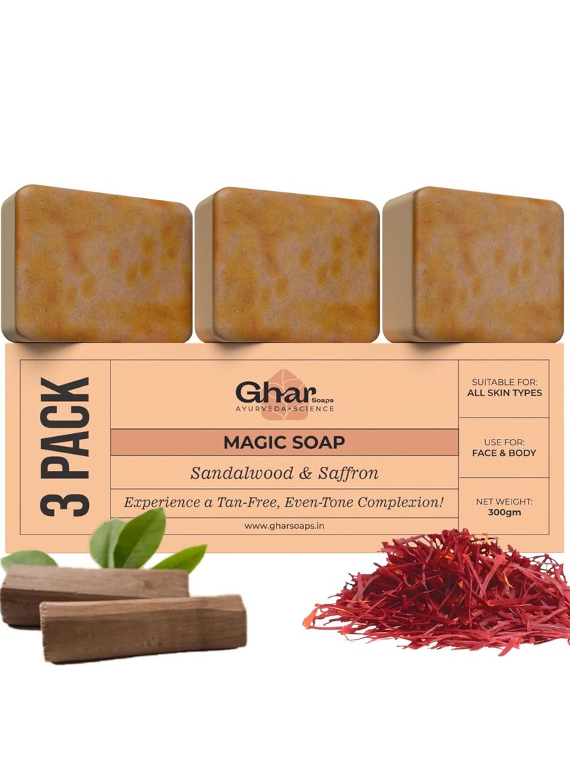 Ghar Soaps Sandalwood & Saffron Magic Soaps For Bath (300 Gms Pack Of 3) | Paraben Free | Chandan & Kesar Bath Soap | Handmade Soaps For Glowing | Skin Brightening Soap For Men & Women - pzsku/Z481D7DA4961216BFD719Z/45/_/1732729989/d9f3a4b1-7b6e-472a-85a1-a9192ed5233f