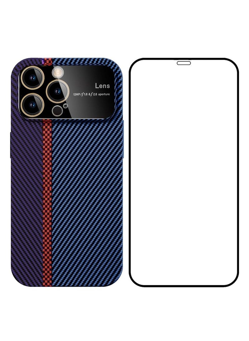 CATANES - 2 Packs Of iPhone 12 Pro Carbon Case Large Window Camera Protection and Screen Protector Unique Design Mixed Amazing Color Aramid Carbon Fiber Phone Case Blue - Image 1