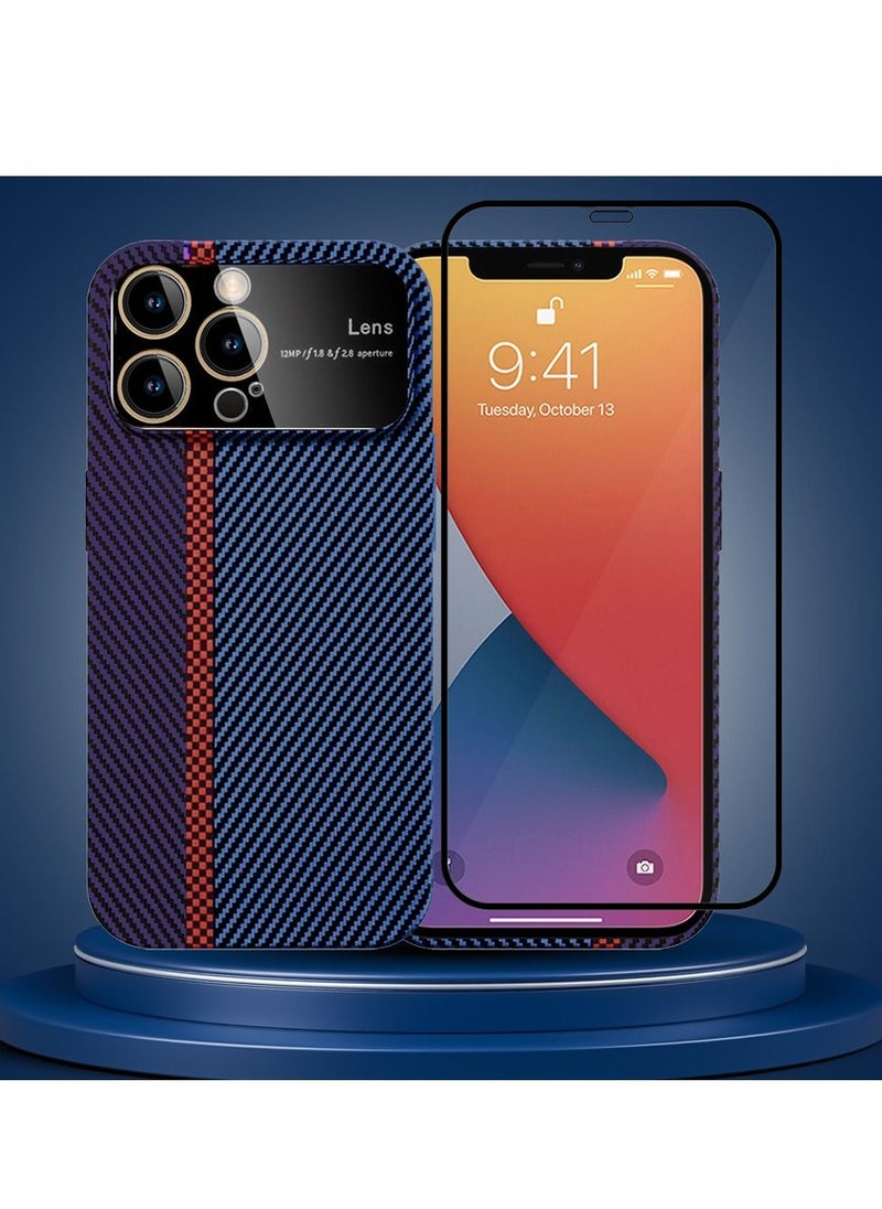 CATANES - 2 Packs Of iPhone 12 Pro Carbon Case Large Window Camera Protection and Screen Protector Unique Design Mixed Amazing Color Aramid Carbon Fiber Phone Case Blue - Image 1