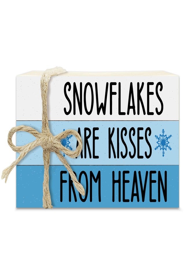 BXVRT Christmas Decorative Book Stack for Farmhouse, Tiered Tray Decor, Winter Stacked Books Set, Snowflakes are Kisses from Heaven Wooden Book Decor for Home Office Bedroom Table Shelf -39 - Image 1