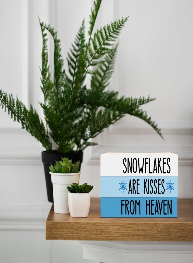 BXVRT Christmas Decorative Book Stack for Farmhouse, Tiered Tray Decor, Winter Stacked Books Set, Snowflakes are Kisses from Heaven Wooden Book Decor for Home Office Bedroom Table Shelf -39 - Image 3