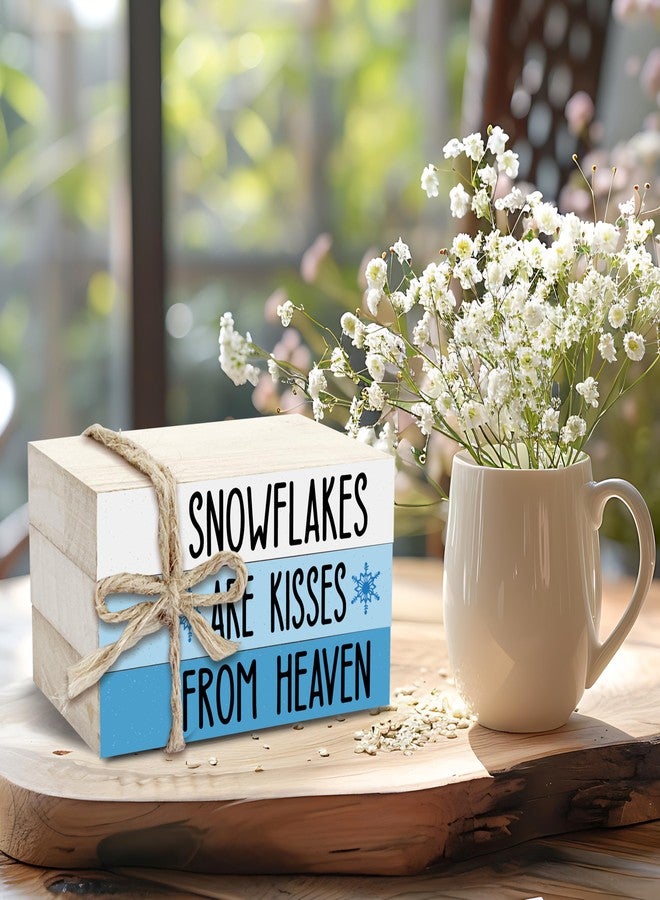 BXVRT Christmas Decorative Book Stack for Farmhouse, Tiered Tray Decor, Winter Stacked Books Set, Snowflakes are Kisses from Heaven Wooden Book Decor for Home Office Bedroom Table Shelf -39 - Image 5