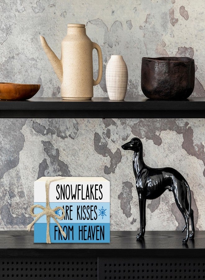 BXVRT Christmas Decorative Book Stack for Farmhouse, Tiered Tray Decor, Winter Stacked Books Set, Snowflakes are Kisses from Heaven Wooden Book Decor for Home Office Bedroom Table Shelf -39 - Image 4