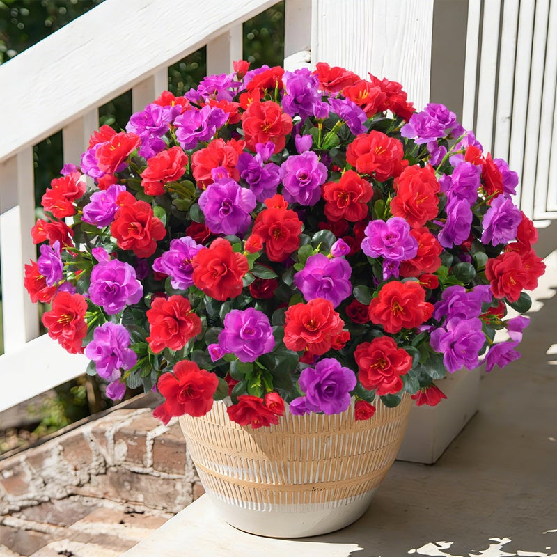 HyeFlora Artificial Faux Outdoor Flowers Plants for Spring Summer Decoration Fake Silk Camellia UV Resistant Look Real for Planter Outside Front Door Porch Patio Balcony 3 Large Bundles RedFuchsia - Image 2