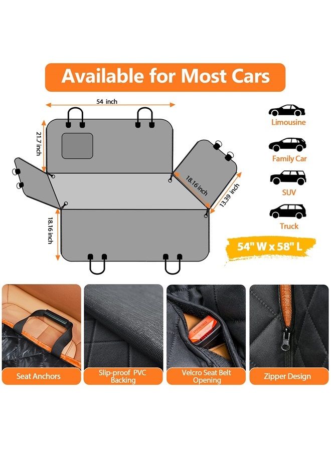 Dog Seat Cover, 100% Waterproof Hammock 600D Heavy Duty Scratch Proof Nonslip Durable Soft Pet Back Seat Covers for Cars Trucks and SUVs