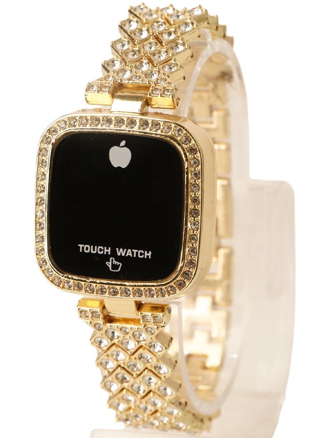 Women’s Luxury Digital Touch Watch Gold Color – Rhinestone Bracelet LED Display Fashion Wrist Watch for Girls & Women - Image 1