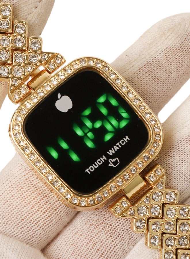 Women’s Luxury Digital Touch Watch Gold Color – Rhinestone Bracelet LED Display Fashion Wrist Watch for Girls & Women - Image 2