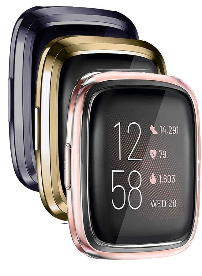 Mugust [3 Pack] Screen Protector Compatible with Fitbit Versa 2 Case, TPU Plated Full Around Protective Case Cover for Fitbit Versa 2 Smartwatch (Soft Gold, Space Gray, Clear) - Image 1