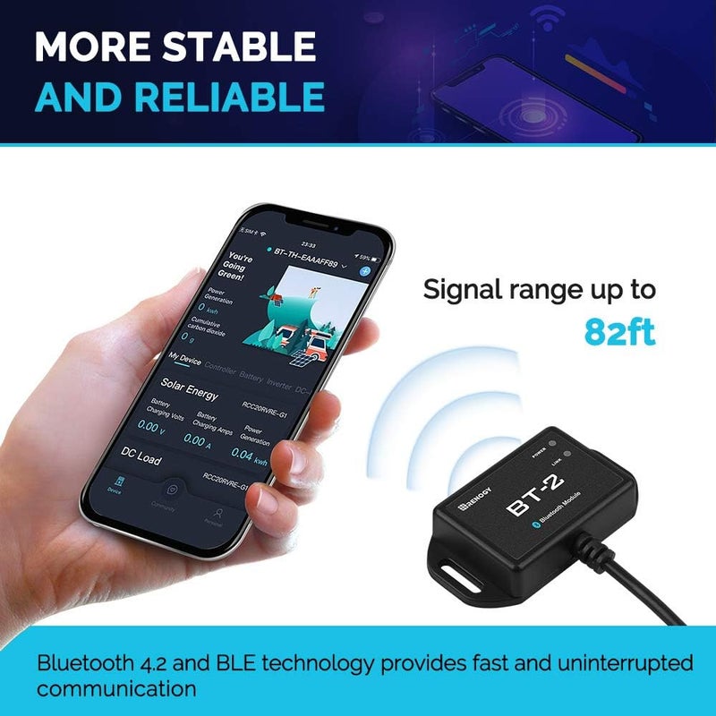 Renogy BT-2 Bluetooth Module RJ45 Communication Port Wirelessly Monitor Real-time Insight Precise Control, Compatible Solar Charge Controllers, Battery Charger, Inverter, BT-2 RS485 - Image 4