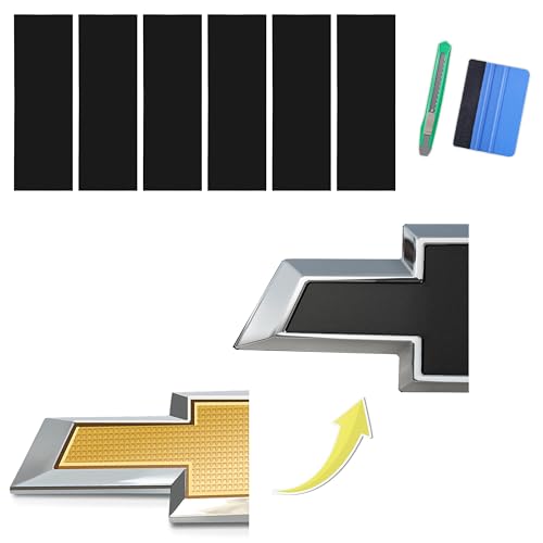 Arespark 6 PCS Emblem Wrap Kit Compatible with Bowtie Logo Wrap Car Stickers 118 x 43 CutYourOwn Emblem Overlay DIY Decals for Chevy Matte Black with Tool Kits - Image 1