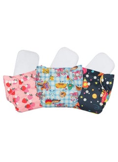 Combo Of Printed Cloth Diaperreusable Washable Adjustable Snap Buttons Cloth Diaper For Babies (0 36 Months) With Wet Free Insert Pads (Pack Of 3) (Baby Pink Bluedark Blue)