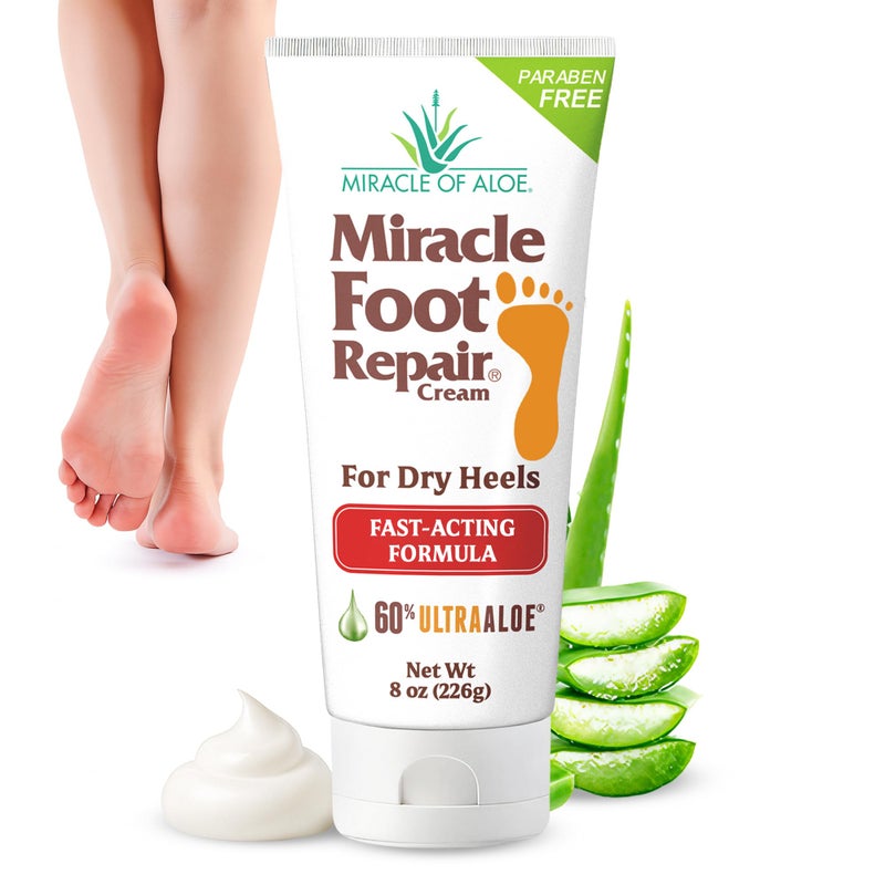 Miracle of Aloe Miracle Foot Repair Cream (8 oz) Repairs Dry Cracked Heels and Feet, 60% Pure UltraAloe Moisturizes, Softens, and Repairs - Image 1