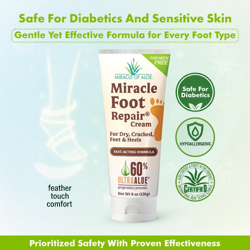 Miracle of Aloe Miracle Foot Repair Cream (8 oz) Repairs Dry Cracked Heels and Feet, 60% Pure UltraAloe Moisturizes, Softens, and Repairs - Image 5