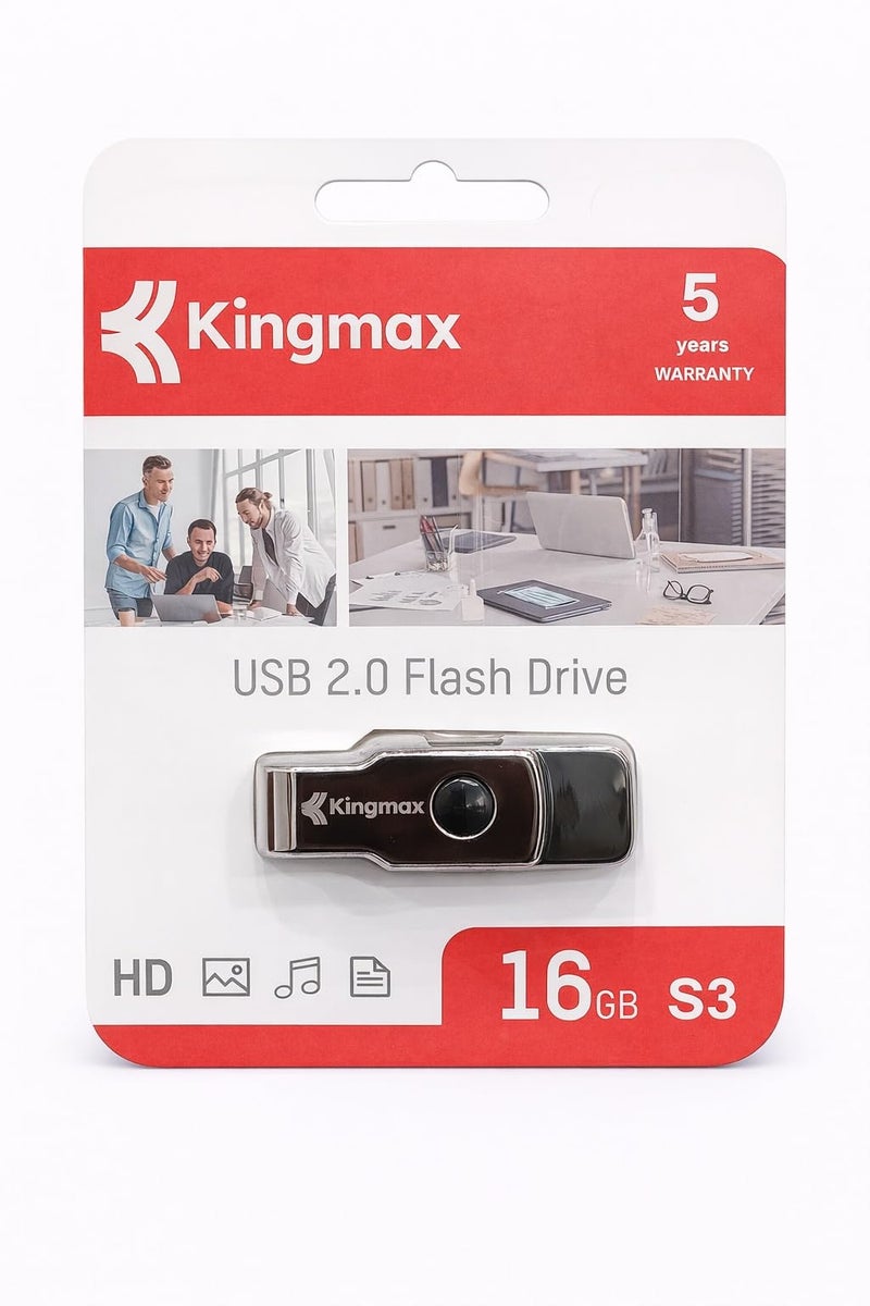 Kingmax USB 2.0 Flash Drive 16GB S3, Portable Memory Stick, High-Speed Data Transfer, Compact & Durable Design, Ideal for Documents, Music, Photos & Videos, 5-Year Warranty