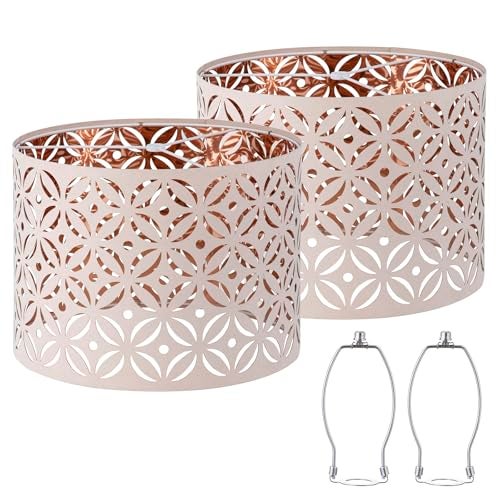 Luvkczc Pink Lamp Shades Set of 2, Drum Lampshades, Lampshade 10 Inches Height, Lampshades for Table Lamp, Floor Lamp, Pendant Light, Lamp Shade Harp Holder Included - Image 1