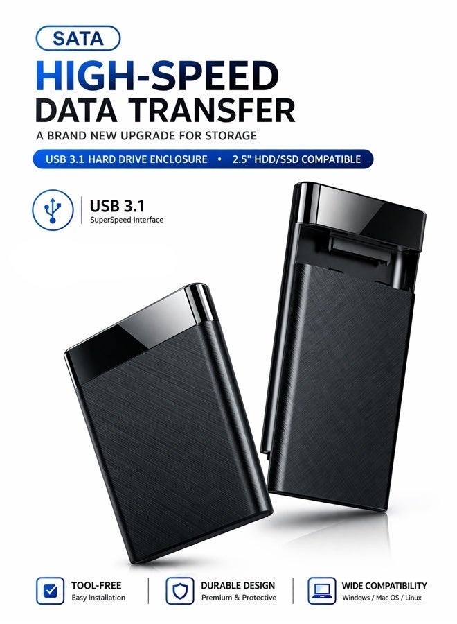 سيسلي علبة قرص صلب USB 3.1 Type-C مقاس 2.5 بوصة لأقراص SATA SSD وHDD، علبة قرص صلب خارجية بسرعة نقل 6Gbps، تشغيل فوري بدون تعريف، متوافقة مع Windows وMac وLinux - Image 3