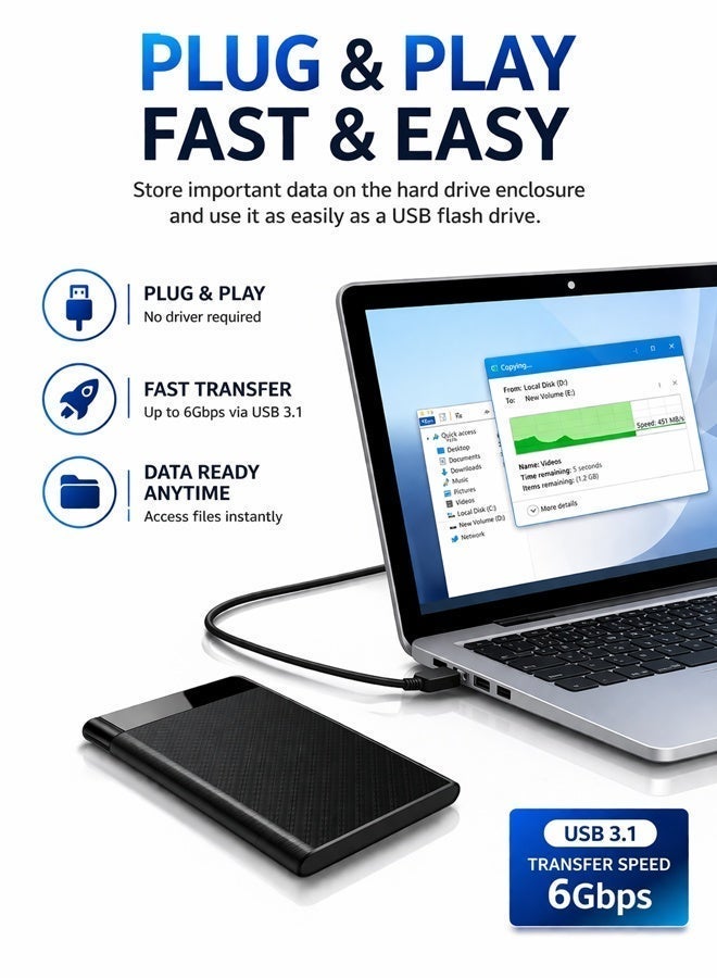 سيسلي علبة قرص صلب USB 3.1 Type-C مقاس 2.5 بوصة لأقراص SATA SSD وHDD، علبة قرص صلب خارجية بسرعة نقل 6Gbps، تشغيل فوري بدون تعريف، متوافقة مع Windows وMac وLinux - Image 5