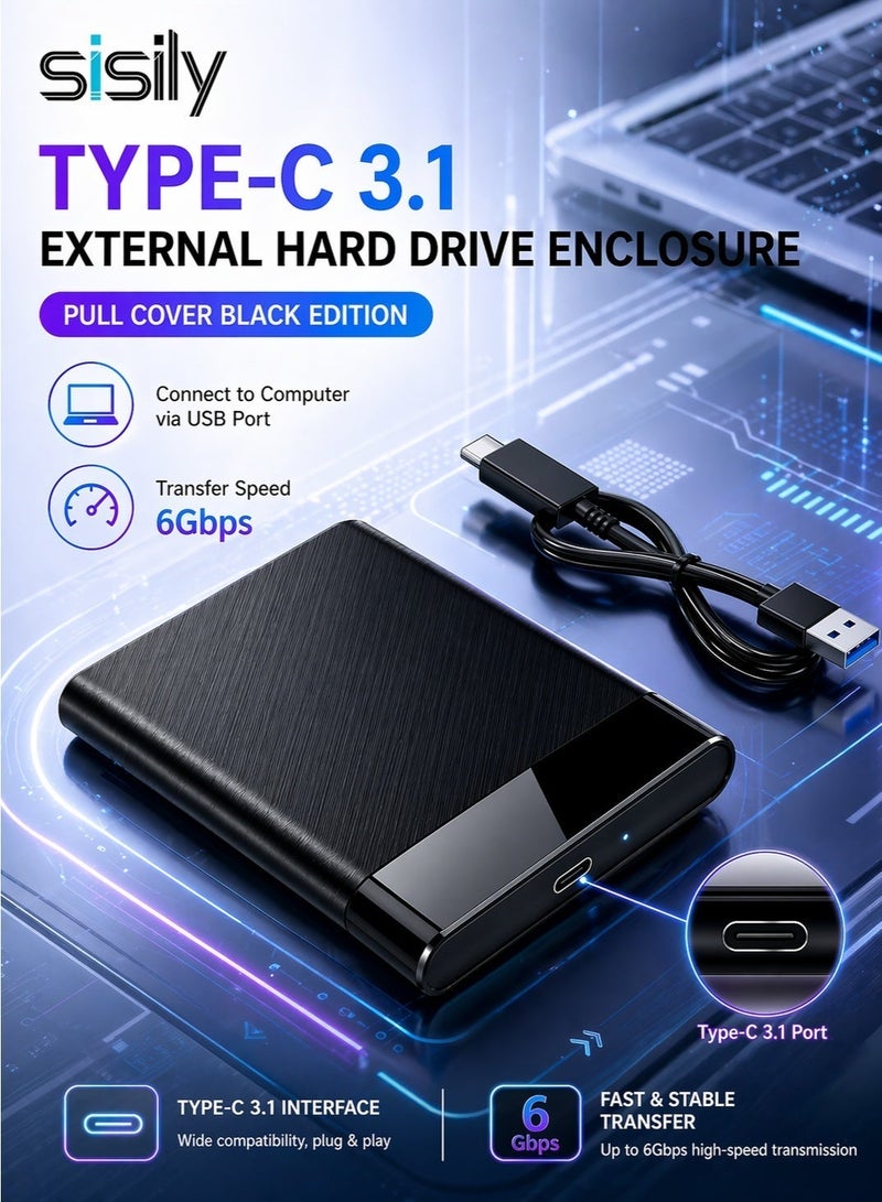 سيسلي علبة قرص صلب USB 3.1 Type-C مقاس 2.5 بوصة لأقراص SATA SSD وHDD، علبة قرص صلب خارجية بسرعة نقل 6Gbps، تشغيل فوري بدون تعريف، متوافقة مع Windows وMac وLinux - Image 2