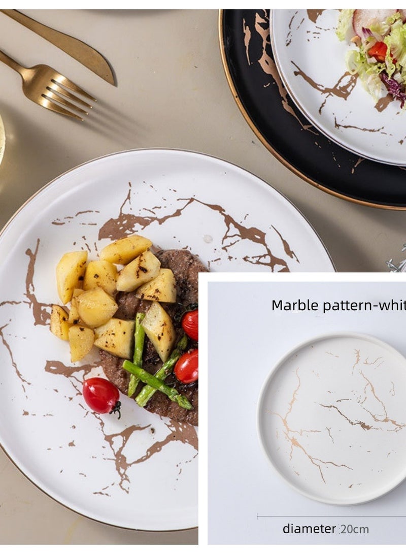 European ceramic dinner plate marble ceramic dinner plate suitable for vegetable plate breakfast dessert plate pizza plate (8 inches-20CM-white) - Image 1