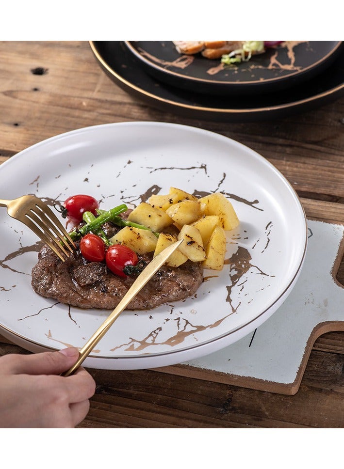 European ceramic dinner plate marble ceramic dinner plate suitable for vegetable plate breakfast dessert plate pizza plate (8 inches-20CM-white) - Image 2