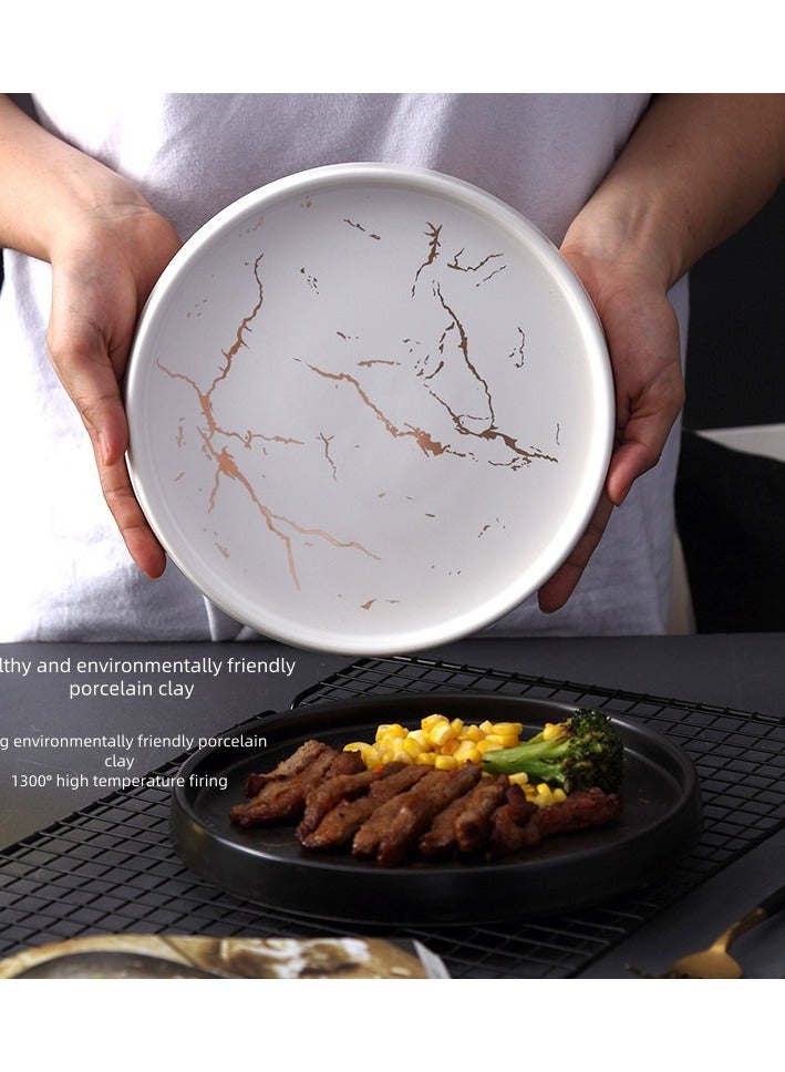 European ceramic dinner plate marble ceramic dinner plate suitable for vegetable plate breakfast dessert plate pizza plate (8 inches-20CM-white) - Image 3