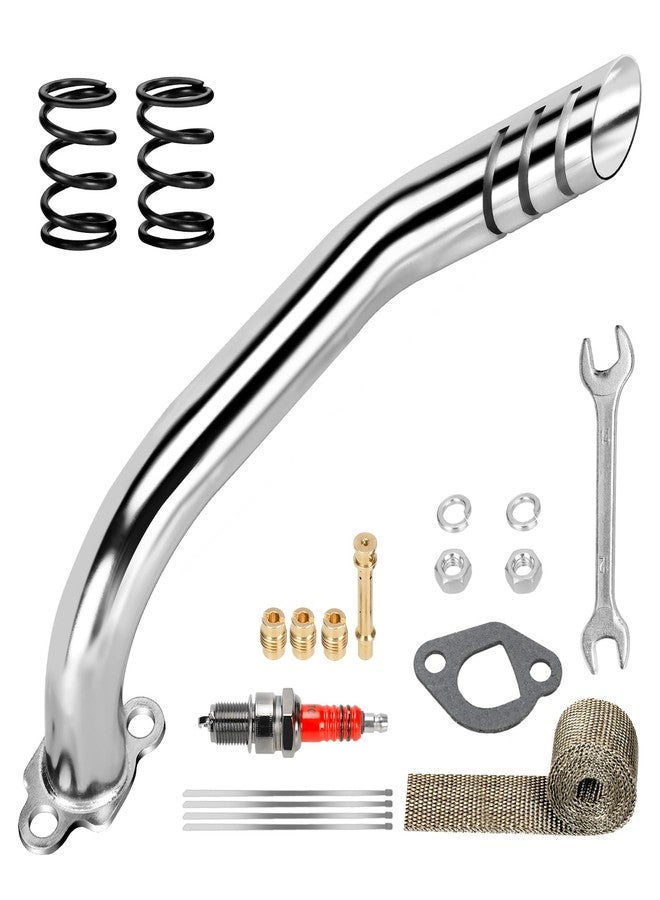 XIKOBY Exhaust Header Pipe Kit Compatible with Predator 212cc 196cc 224cc Coleman Mini Bike CT200U BT200X CT200U-EX B200R KT196 Go Kart Baja MB200 GX160 GX200 Clone Engine Performance Parts (Silver) - Image 1