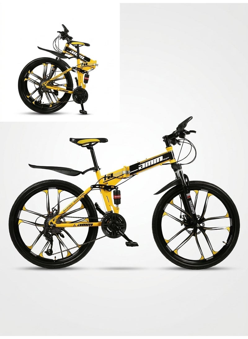 amin 26-Inch Folding Mountain Bike, 24-Speed – Full Suspension, Non-Slip 6-Blade Wheel - Image 1