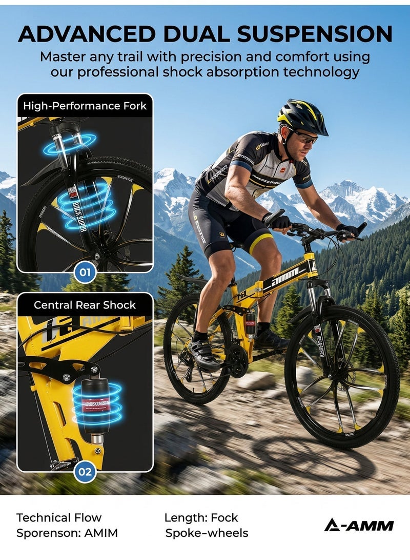 amin 26-Inch Folding Mountain Bike, 24-Speed – Full Suspension, Non-Slip 6-Blade Wheel - Image 2