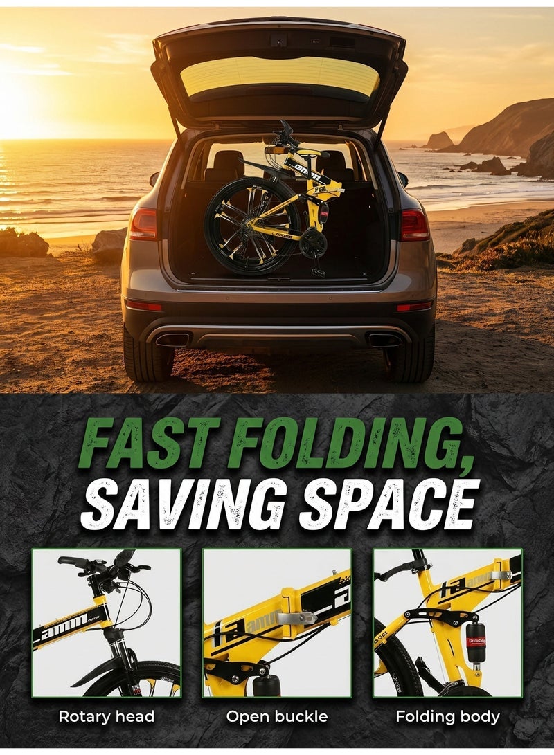amin 26-Inch Folding Mountain Bike, 24-Speed – Full Suspension, Non-Slip 6-Blade Wheel - Image 3