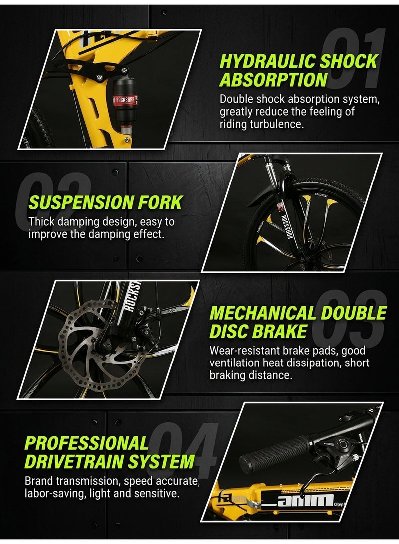 amin 26-Inch Folding Mountain Bike, 24-Speed – Full Suspension, Non-Slip 6-Blade Wheel - Image 4