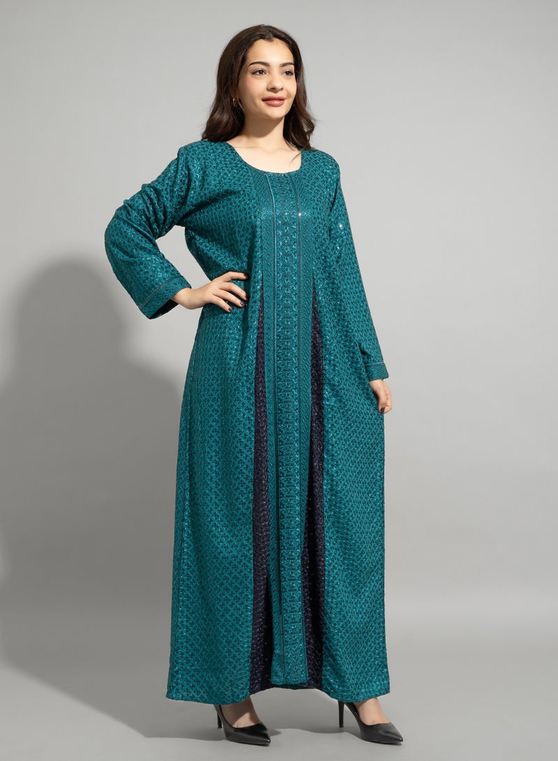 اكسا جلابية مطرزة لامعة IN010 تركوازي - Image 1
