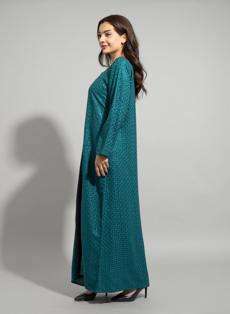 اكسا جلابية مطرزة لامعة IN010 تركوازي - Image 3