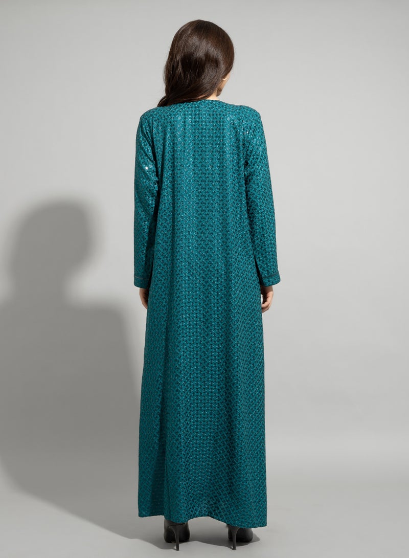 اكسا جلابية مطرزة لامعة IN010 تركوازي - Image 4