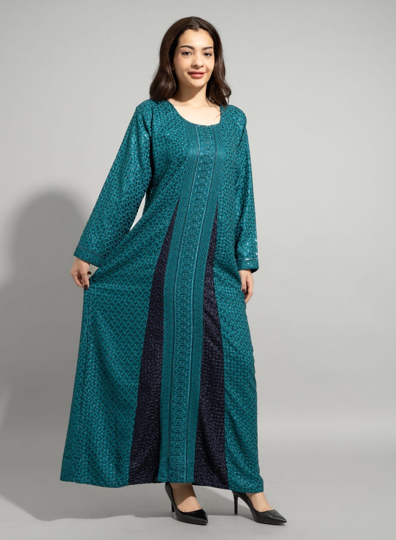 اكسا جلابية مطرزة لامعة IN010 تركوازي - Image 5
