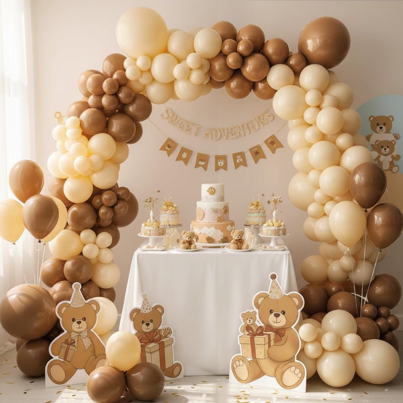 RUBFAC Brown Balloons 129pcs Different Sizes Pack of 18 12 10 5 Inch, Latex Boho Neutral Coffee Tan Balloon Garland Arch Kit for Baby Shower Jungle Safari Fall Birthday Bear Themed Party Decorations - Image 5
