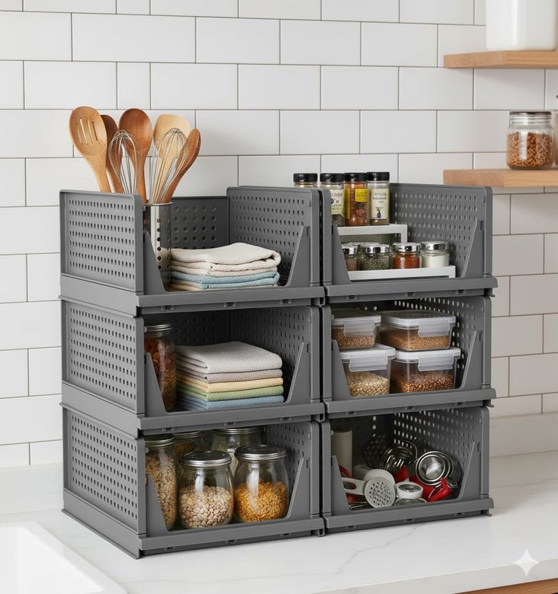 DecoLogy Clothes Organizer for Wardrobe Cupboard Organizer for Clothes Foldable and Stackable Closet Organizer Drawer Organizer for Clothes Multi Purpose Plastic Shirts Tops (3PCS-Large, Grey) - Image 1