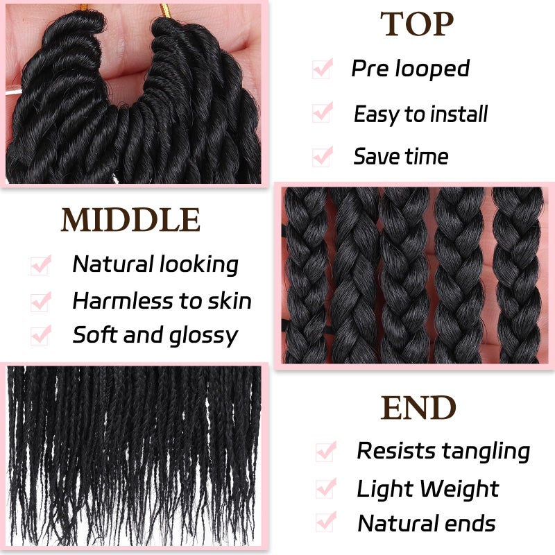 Xtrend 8 Packs 24 Inch Box Braids Crochet Hair Pre-Looped Knotless Medium 3X 144 Strands Boho Hair Extensions Long Black Synthetic for Woman (1B#) - Image 2